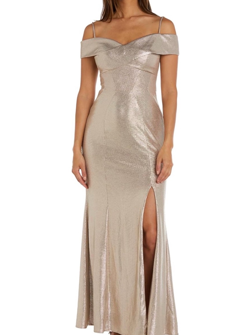 NightWay Women’s Elegant Off the shoulder Metallic Evening Gown